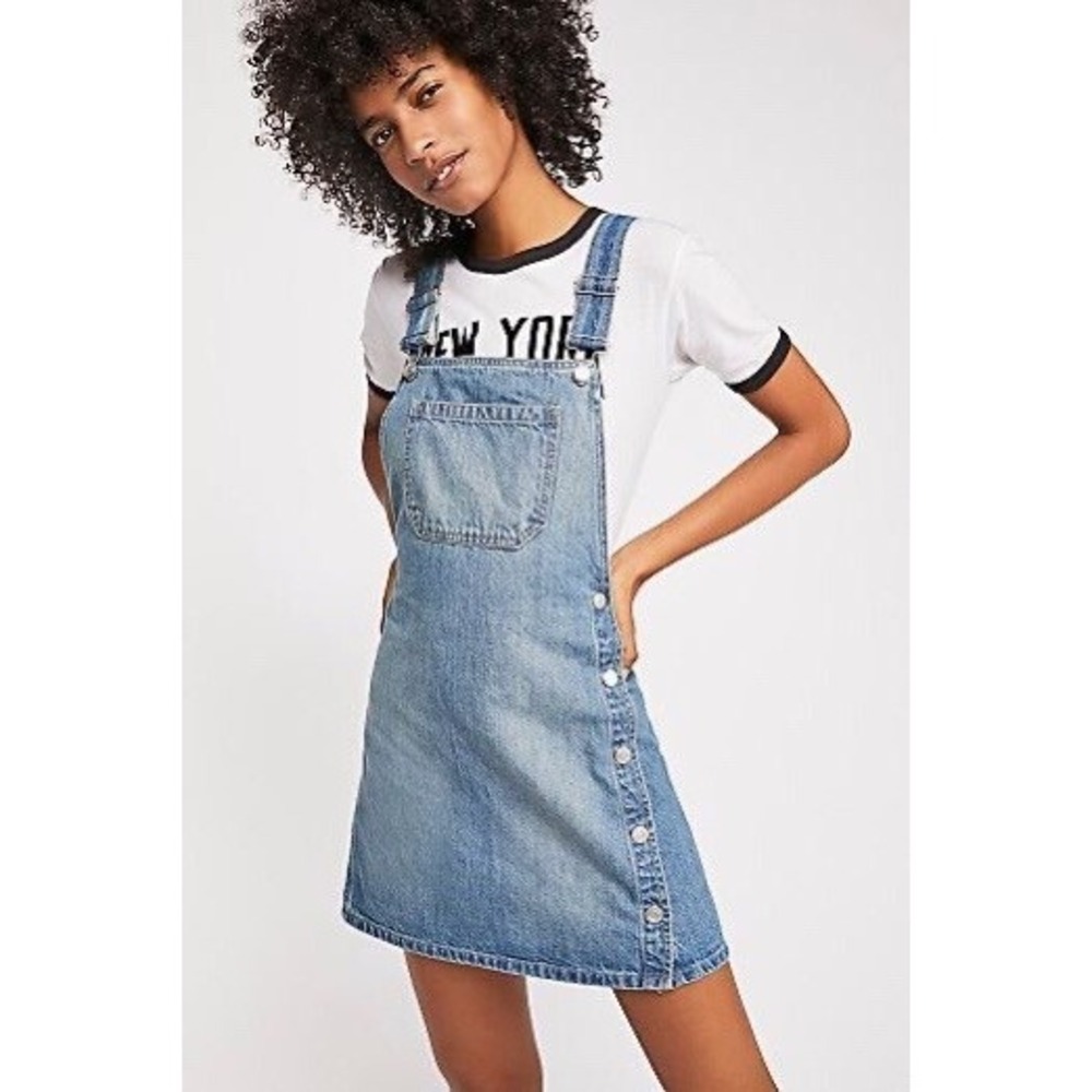 Free People We The Free Denim Overall Dress Womens 0 Blue Rodeo Western Buttons
